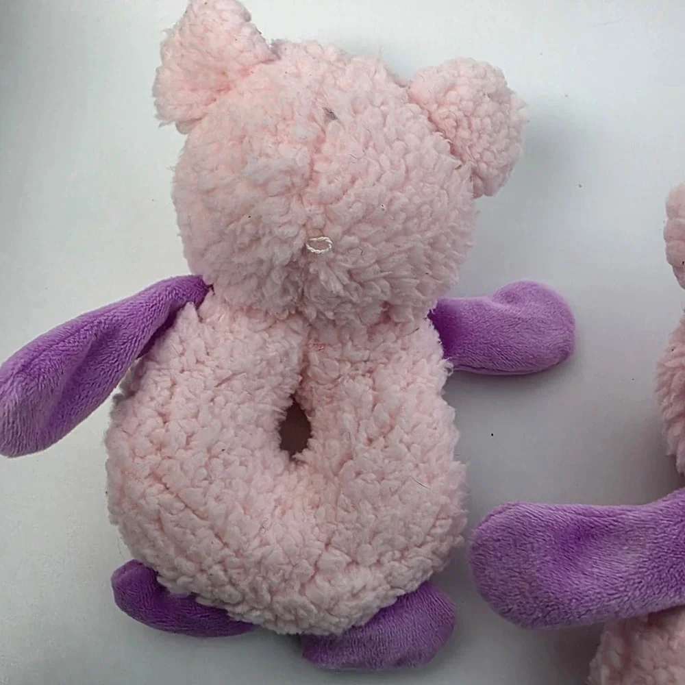 Happy Pig Plush Dog‎ Toys Pink Purple Soft Squeaky Ring Shape 3 Count
